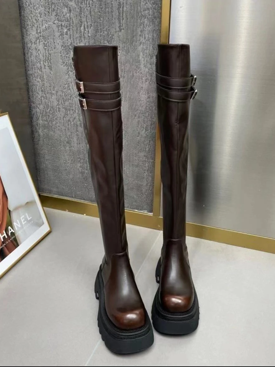 Женские сапоги Осенняя обувь на молнии с круглым носком привлекательные до бедра