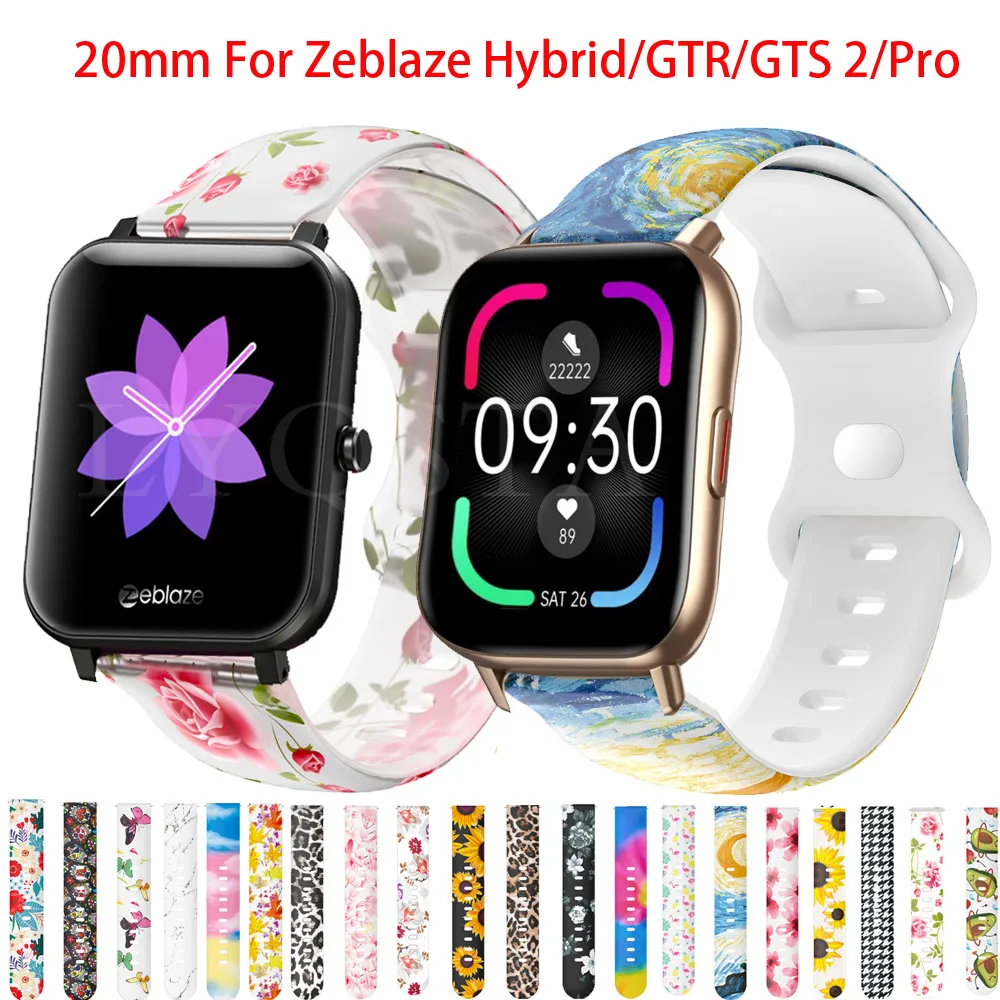 

20mm Smart Watch Silicone Bracelet Printed Strap For Zeblaze Hybrid Band For Zeblaze GTR/GTS 2/GTS Pro Belt Wristband Correa