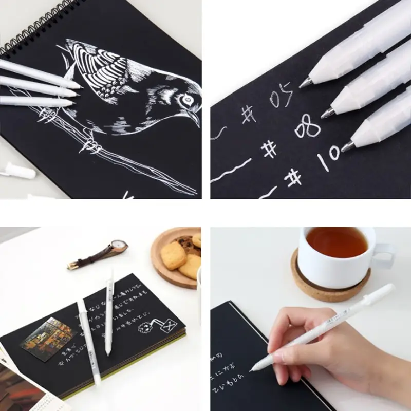 Sakura Gelly Roll Gel Pen White Color 0.5mm 0.8mm 1.0mm High Light Marke Pen Black Cardboard Art Painting Pen White Line Pens images - 6