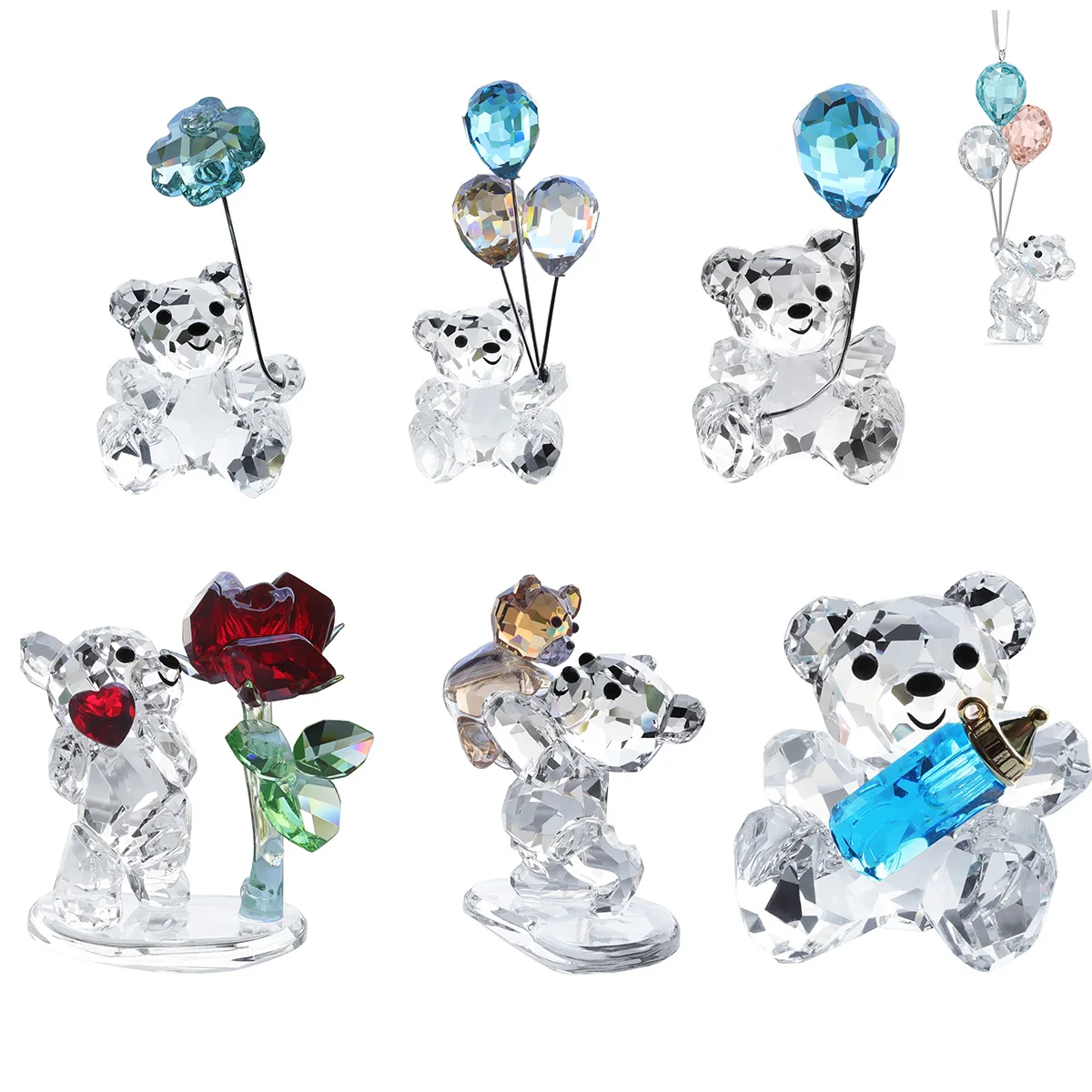 Figuritas de cristal transparente para decoración del hogar, estatua de adorno de pisapapeles de Animal de cristal, bonito oso, sol, flor, coleccionable, regalo de Navidad