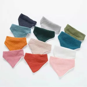Imported Baby Bibs Triangle Solid Color Soft Cotton Muslin Burp Cloth Saliva Towel Apron Bandana Scarf for Bo