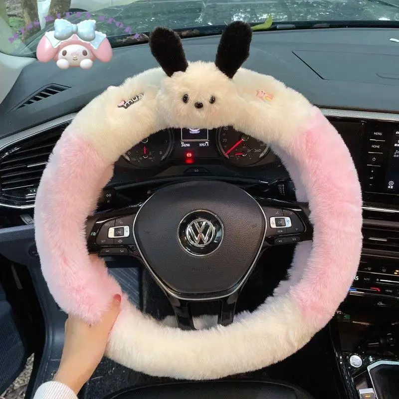 

Автомобильный интерьер Sanrio почточо, зимний плюшевый мужской мультяшный Автомобильный руль, противоскользящий чехол