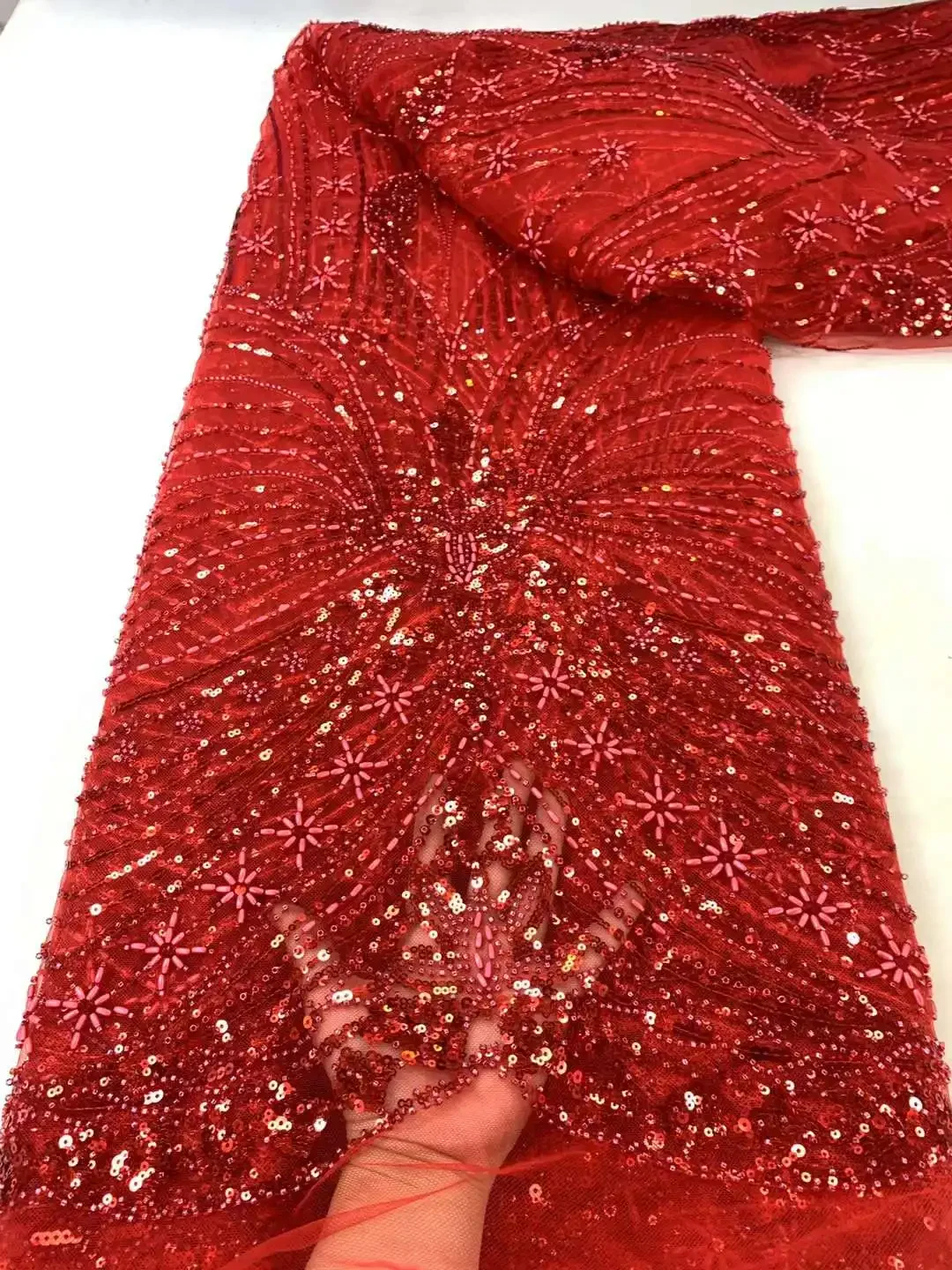 Бусины и блестки французская Тюлевая кружевная ткань свадебные кружева ткани