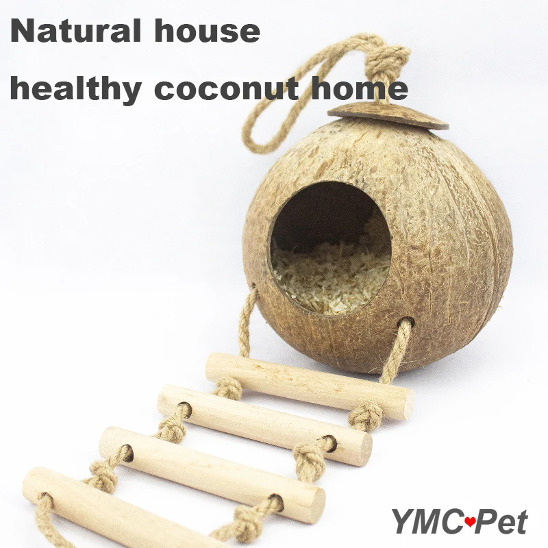 hamster natural coconut house small pet shed house beds guniea pig chewing toy hamster accessories bird cages free global shipping