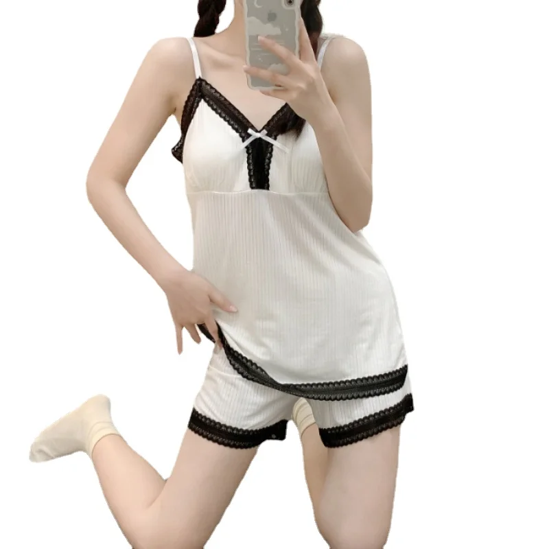 Women's Pajamas Pure Desire Style Summer Lace Decoration Sexy Home Service Suit Korean Version of  V-neck Sling Shorts Sleepwear