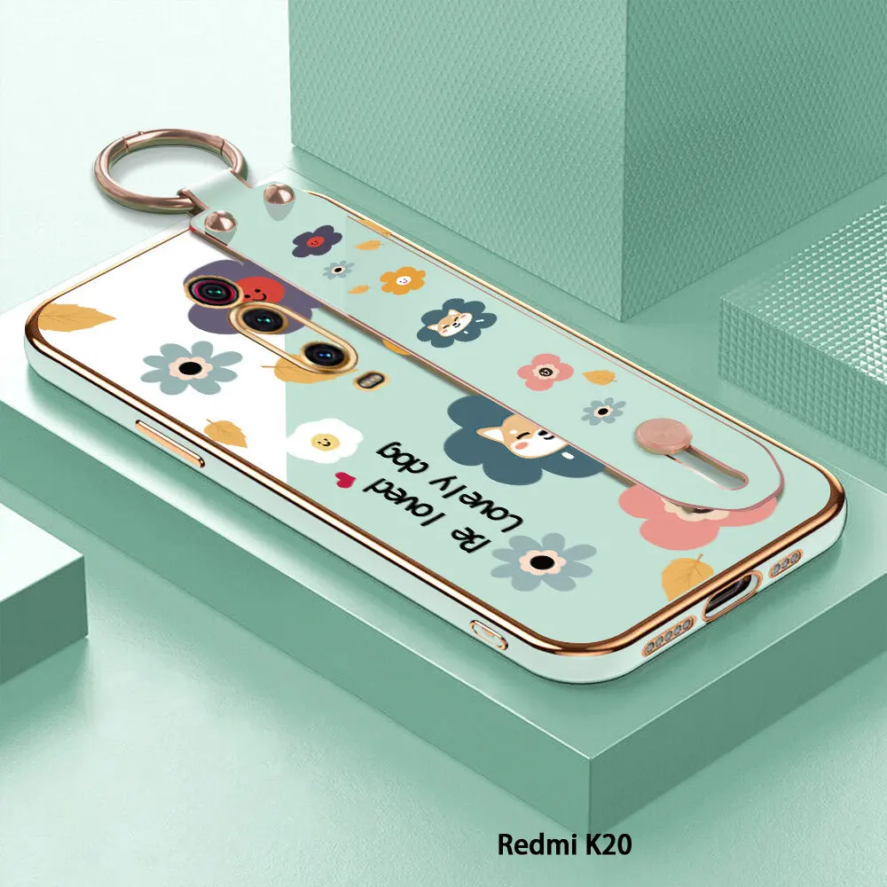 

(With Wristband) For Xiaomi Redmi K20 K40 Pro K50 Gaming K60 Ultra Flower Cover Luxury Plating TPU Phone Case