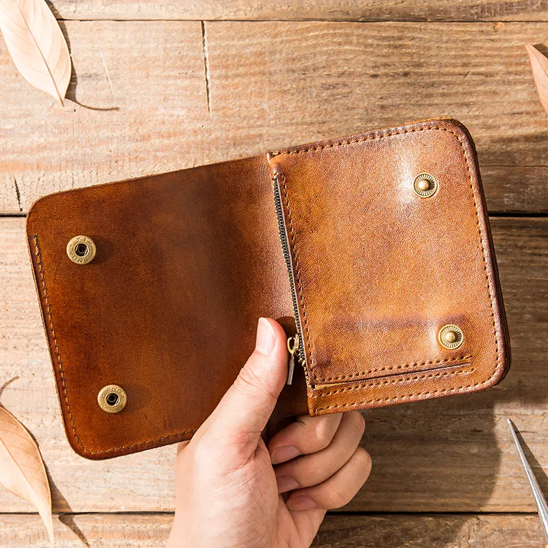 Simple genuine leather men's short small wallet fashion vintage high-quality natural real cowhide women's mini coin purse gifts