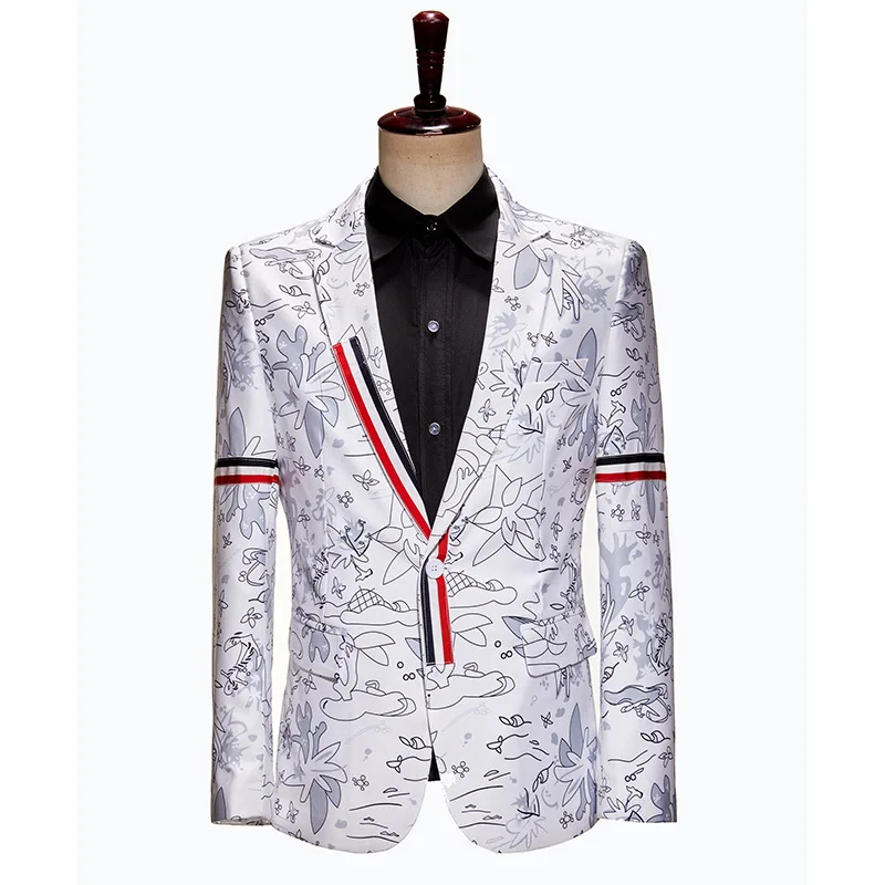 2022 Single Button Printed Floral Blazer Men Luxury New Formal Slim Fit Wedding Party Jacket Suit Men Blazzer Hombre Suit Coat images - 1