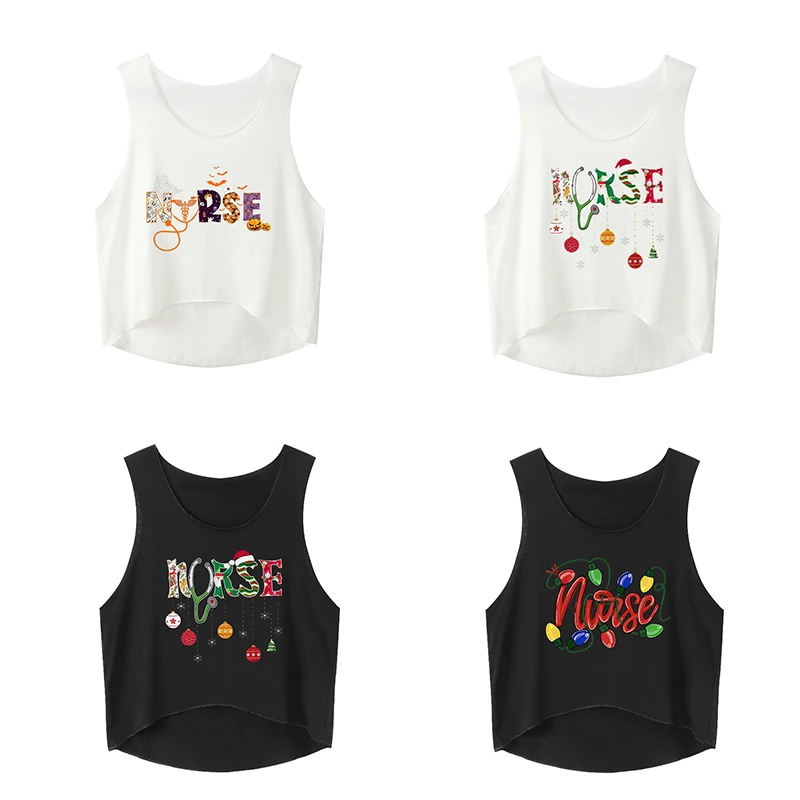 

Занятия учителем Хэллоуин Рождество Хлопок асимметричный кроп-топ модная одежда Майки женские