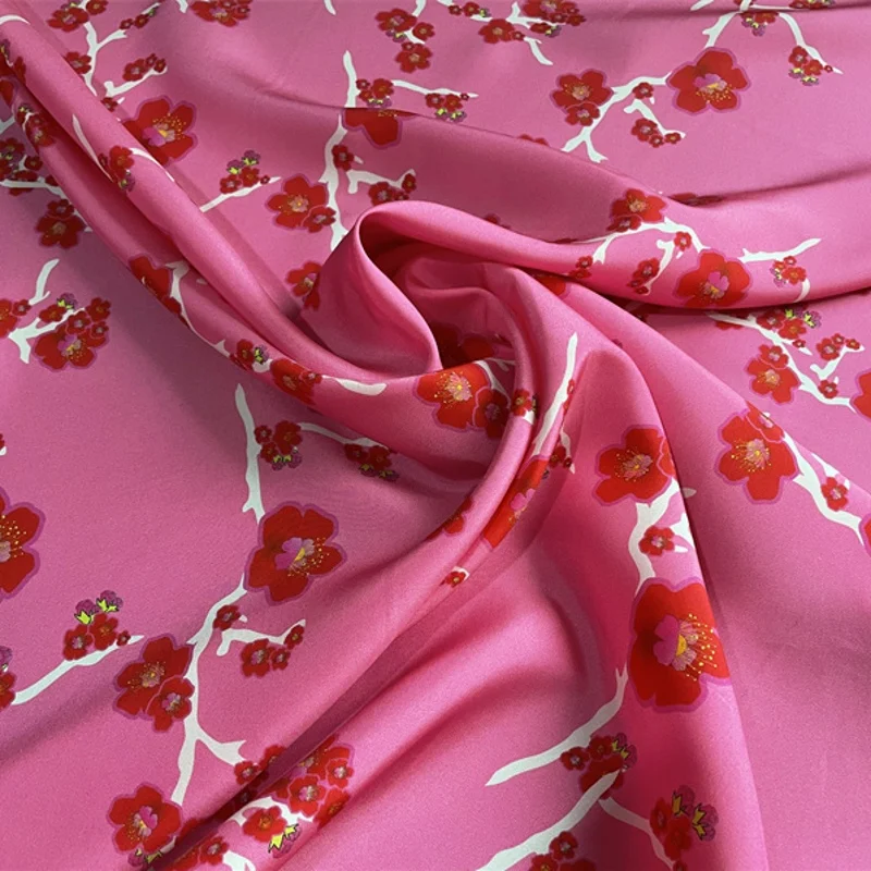 

1 meter 100% Mulberry Silk 21 momme Twill Silk Fabric Purple Printed 135cm 53" wide by the yard JJ303