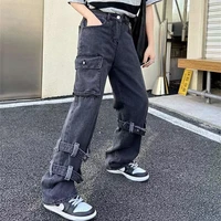 mid waist jean womens clothing fashion streetwear jeans hip hop straight pants harajuku retro boyfriend wide leg pants female