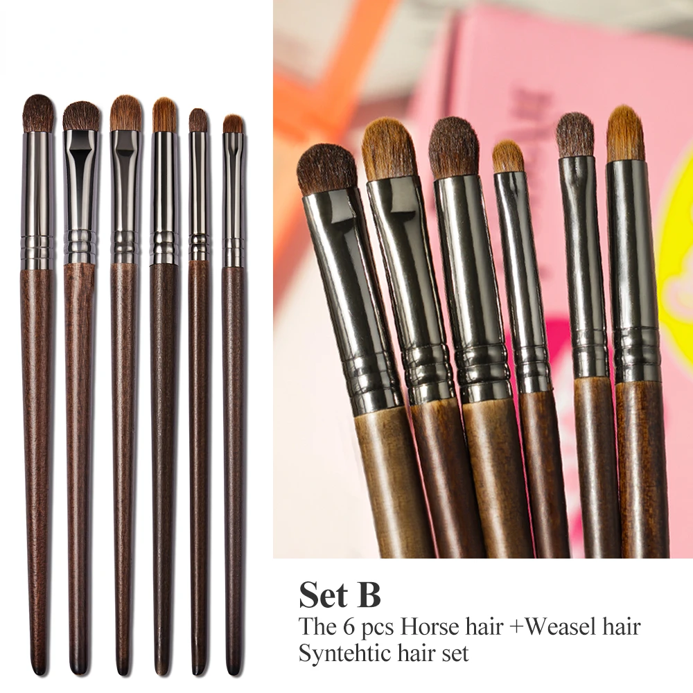 

OVW Cosmetic 2/6 pcs Makeup Eye Shadow Brush Set Goat Hair Tool Ultra Soft Make Up Tapered Blender Diffuse Kit Cut Crease Brush