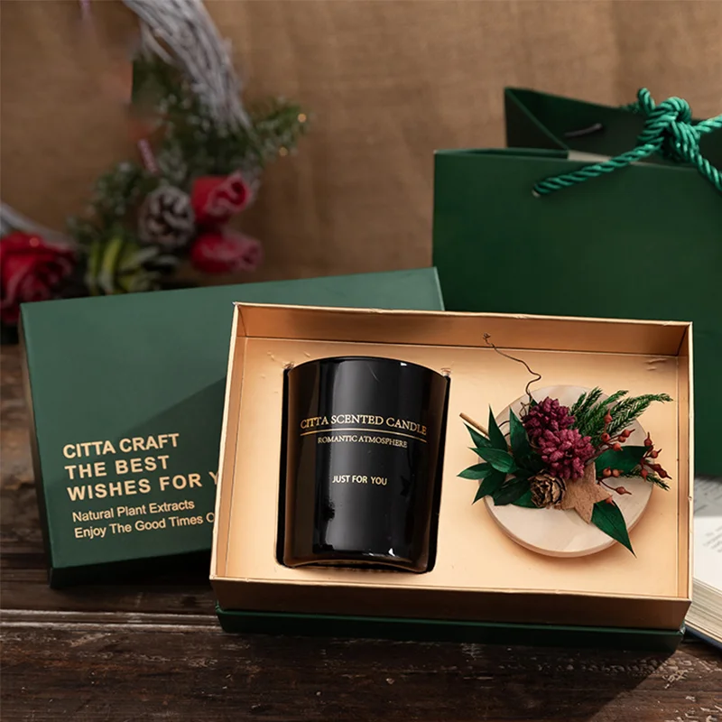 

Home Bedroom Scented Candle Gift Box Wooden Cover Immortal Flower Bronzing Glass Wax Air Fragrance Christmas Gift
