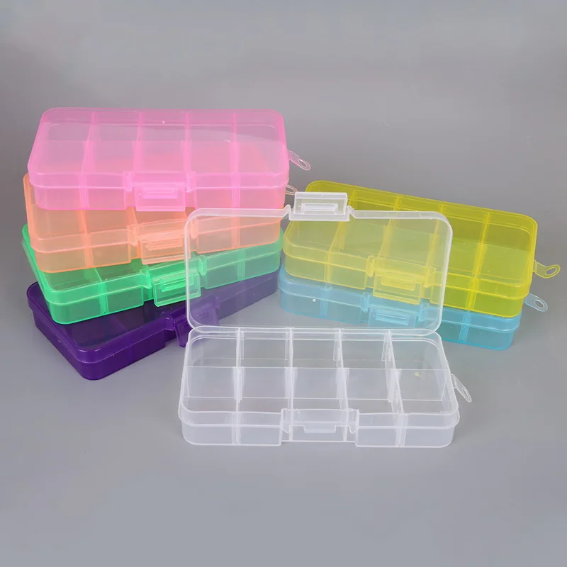 

10 Grids 7 Color Adjustable Plastic Jewelry Storage Box Case Bead Ring Little Things Storage Organizer Desktop Cosmetic Storage
