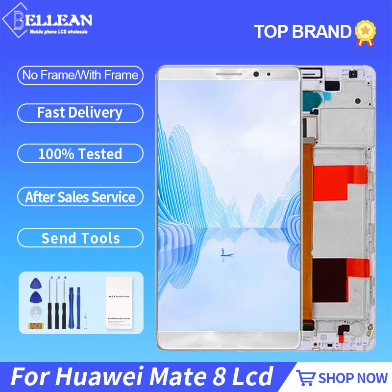 

1 шт. протестированный сенсорный ЖК-экран 6,0 дюйма для Huawei Mate 8, дигитайзер в сборе, сменный дисплей Mate 8 с рамкой, бесплатная доставка