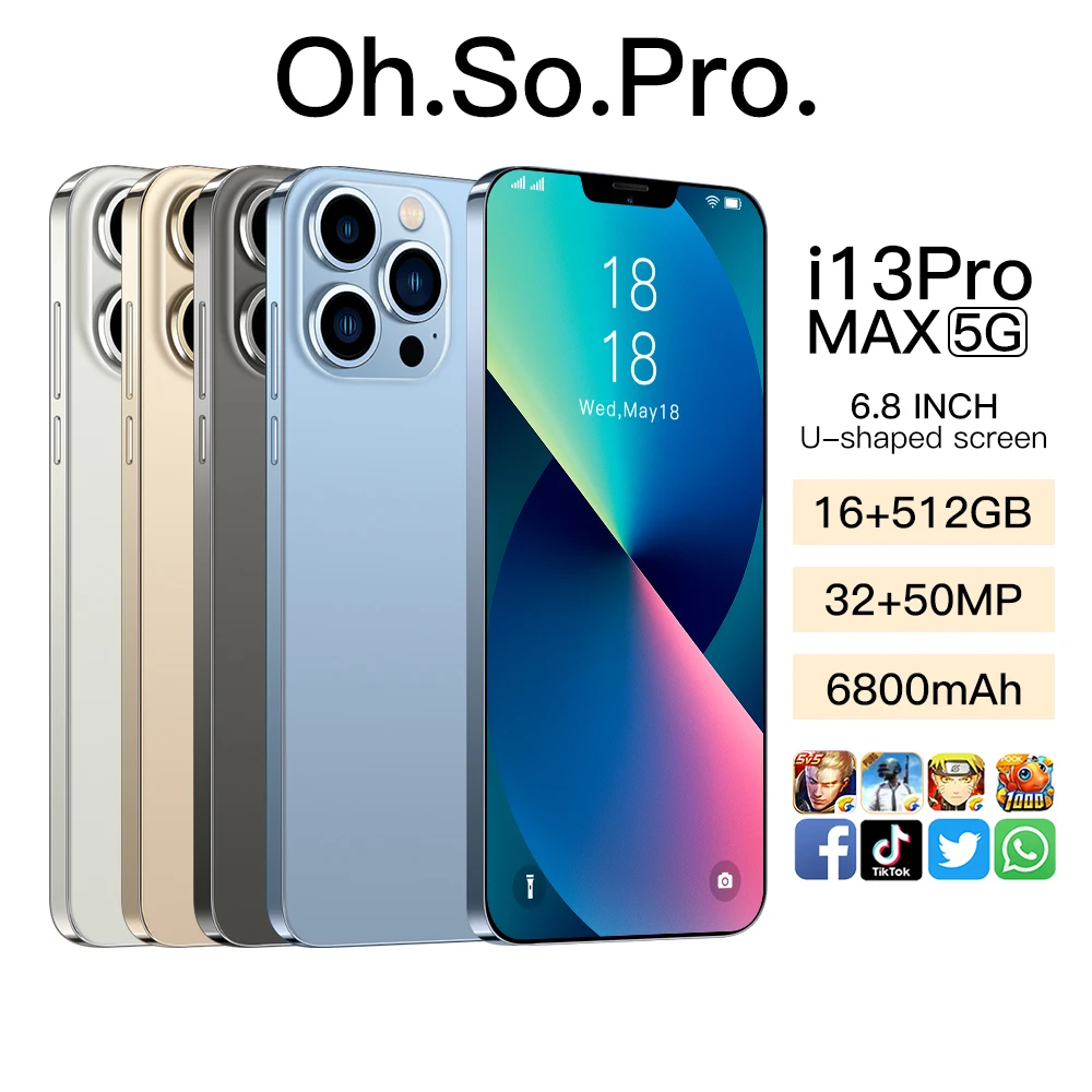 

Смартфон i13proMax, 6,8 дюйма, Full Display HD + 32 + 50 Мп, две SIM-карты, 16 ГБ + 512 ГБ, 6800 мАч