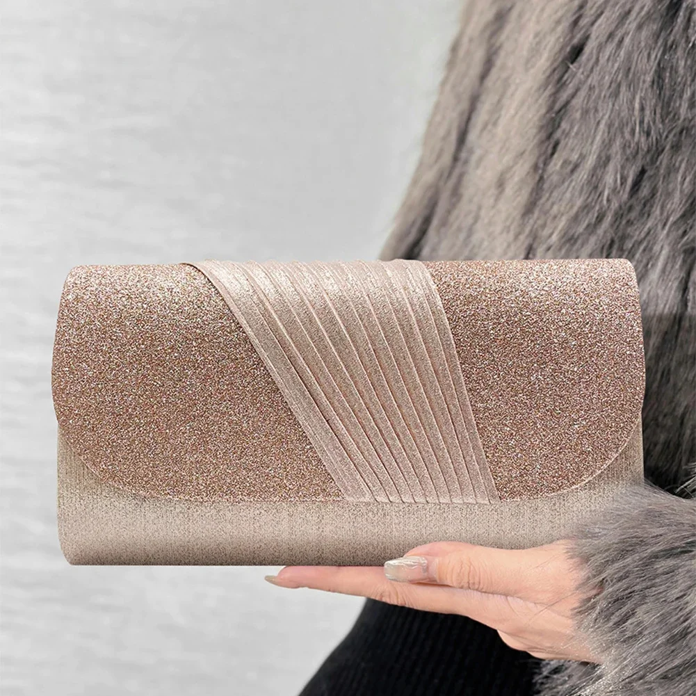 

Women Hand Purses Splicing Design Shine Evening Clutch Bags Money Phone Holder Pleated Exquisite Flip Cocktail Party Gathering