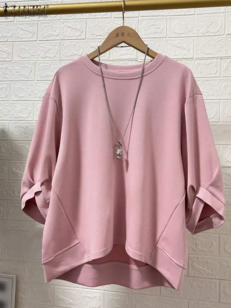 Повседневные свободные базовые топы ZANZEA Женская однотонная блузка модная туника