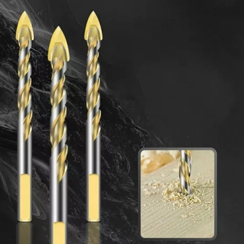 

7pcs Golden Triangle Drill Titanium Carbide Twist Drill Bit Set For Porcelain Tile Concrete Brick Glass Electric Drill 3-12mm