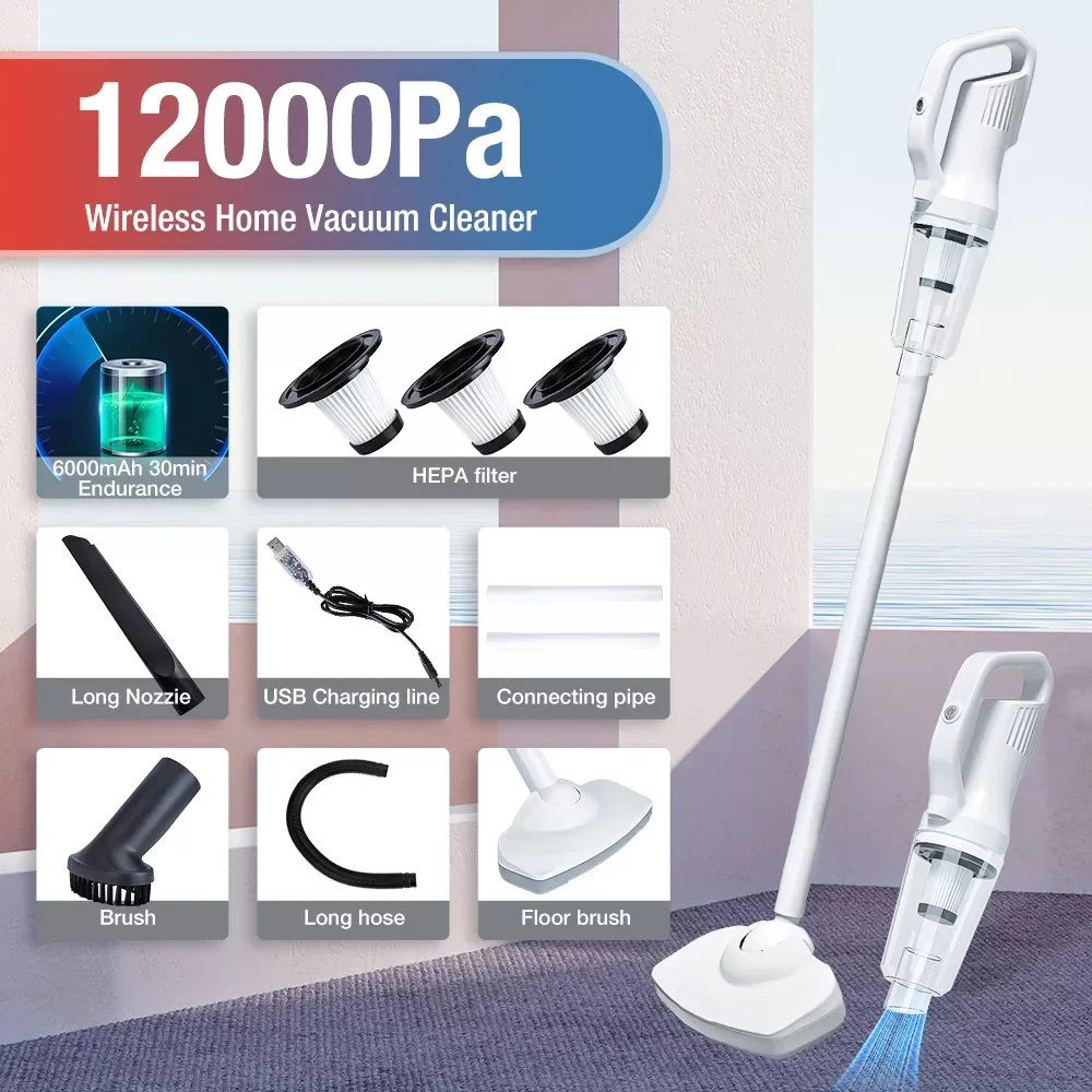 

2022 Wireless Home Vacuum Cleaner for Home Car USB Chargable LED Wireless Handheld 12000Pa Big Suction Vacuum Cleaner Aspirator
