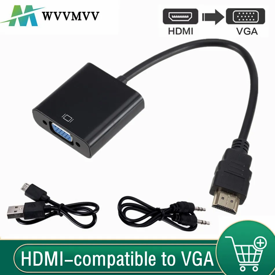 

HDMI-compatible To VGA Adapter Cable 1080p Male To Female With Audio Power Supply Digital to Analog Converter For PC Laptop HDTV