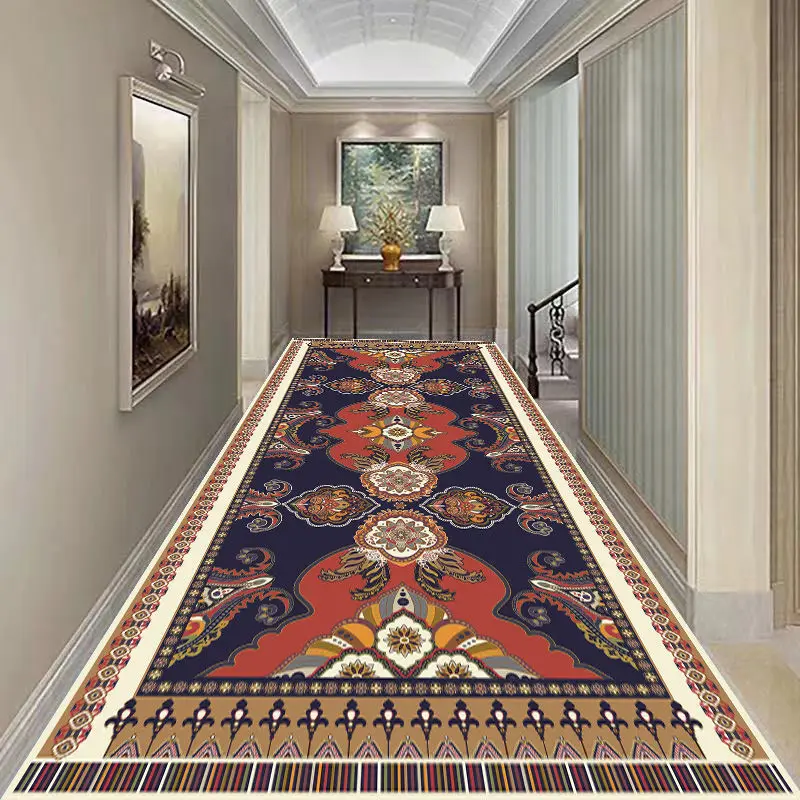 

Ковер для коридора в стиле ретро, декоративный проход для прихожей, длинная дорожка, проход для дома, персидский коврик, моющийся нескользящий напольный коврик для двери