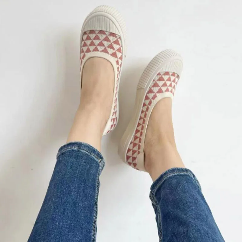Womens Stretch Knitted Moccasins Breathable Flat Platform Casual Shoes Brief Slip-on Fashion Ladies Flats Light Driving Loafers