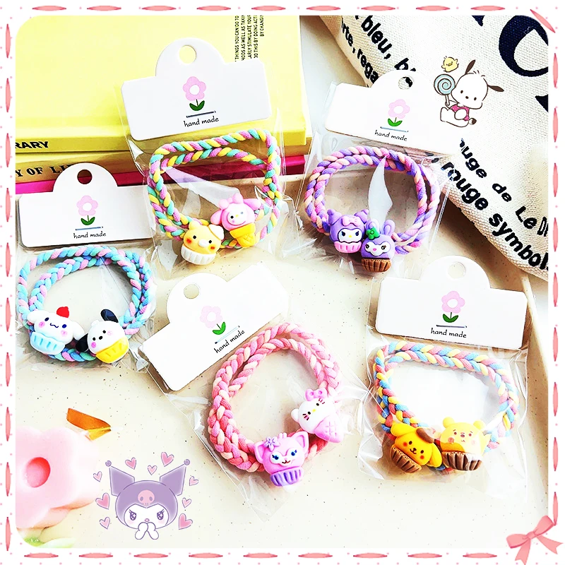 

2Pcs Sanrioed Hairtie Kawaii Ponytail Band Wrist Ornaments Anime My Melody Kuromi Cinnamoroll Cute Lovely Kids Girls Gifts Toy