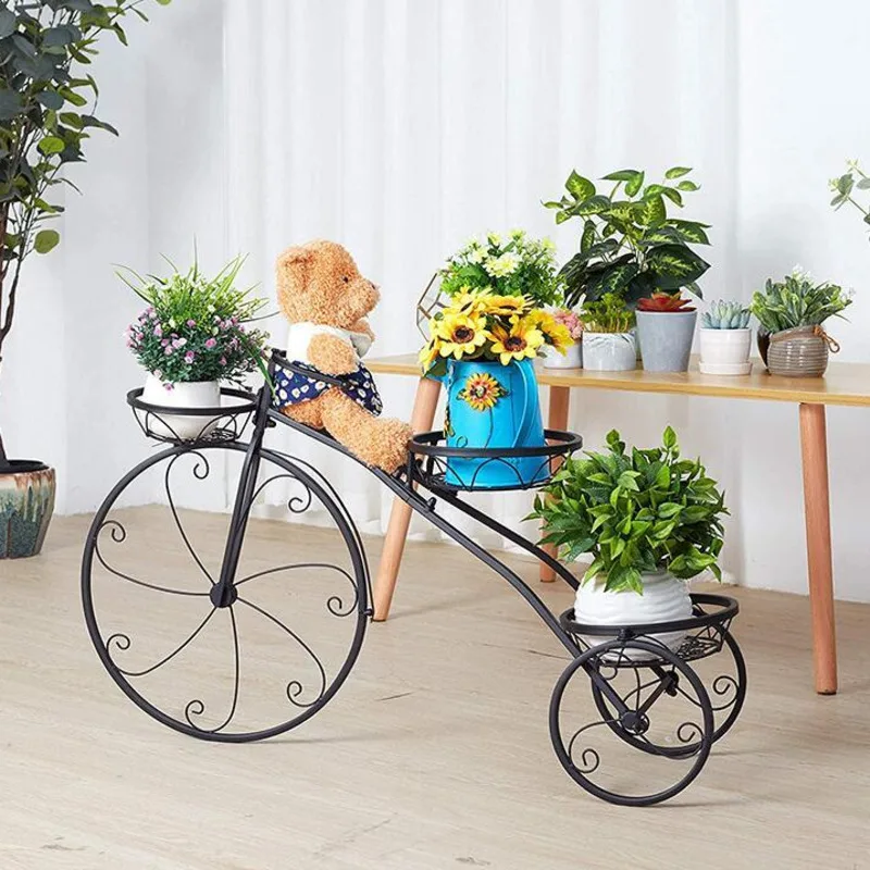 Bicycle Iron Standing Planters Flower Stand Nordic Gardening Disassembly Tricycle Flower Stand Decorative Flower Pots