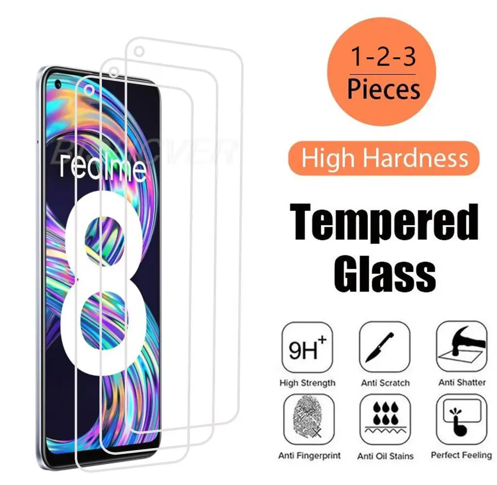 

For Realme 8 4G 6.4" RMX3085 HD Tempered Glass Protective On For Realme 8 8 Pro Phone Screen Protector Film Cover
