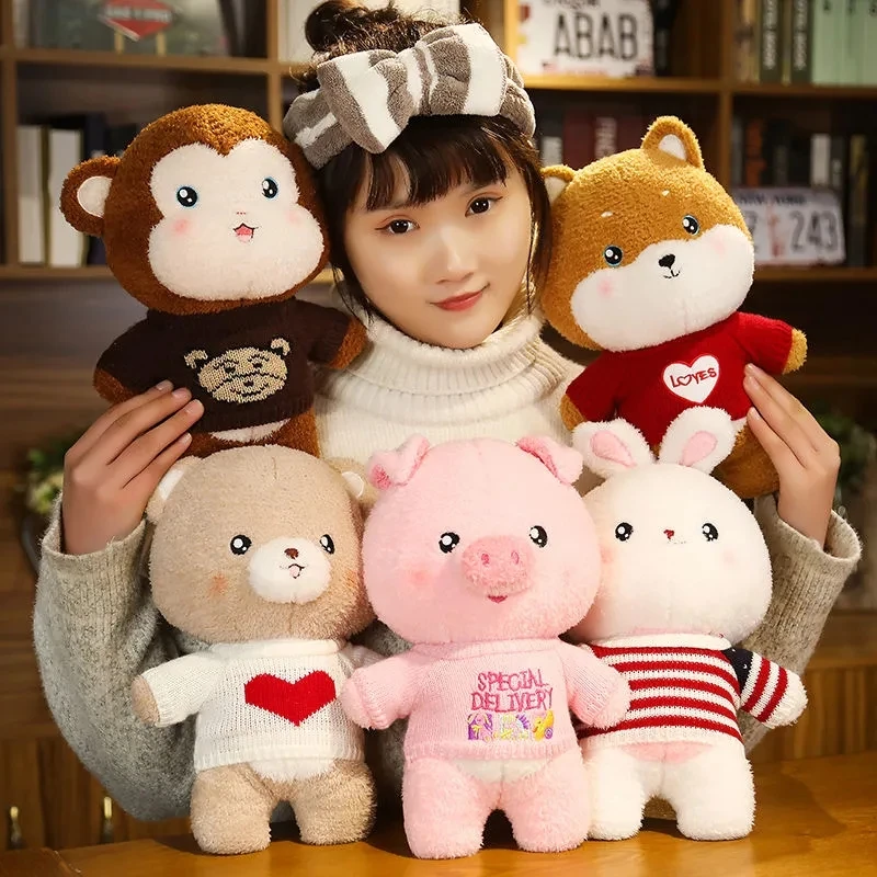 

30cm Cartoon Stuffed Animal Kawaii Dress Up Doll Rabbit/Moneky/Pig/Bear/Shiba Inu Dog Plush Toys Kids Girls Birthday Gifts