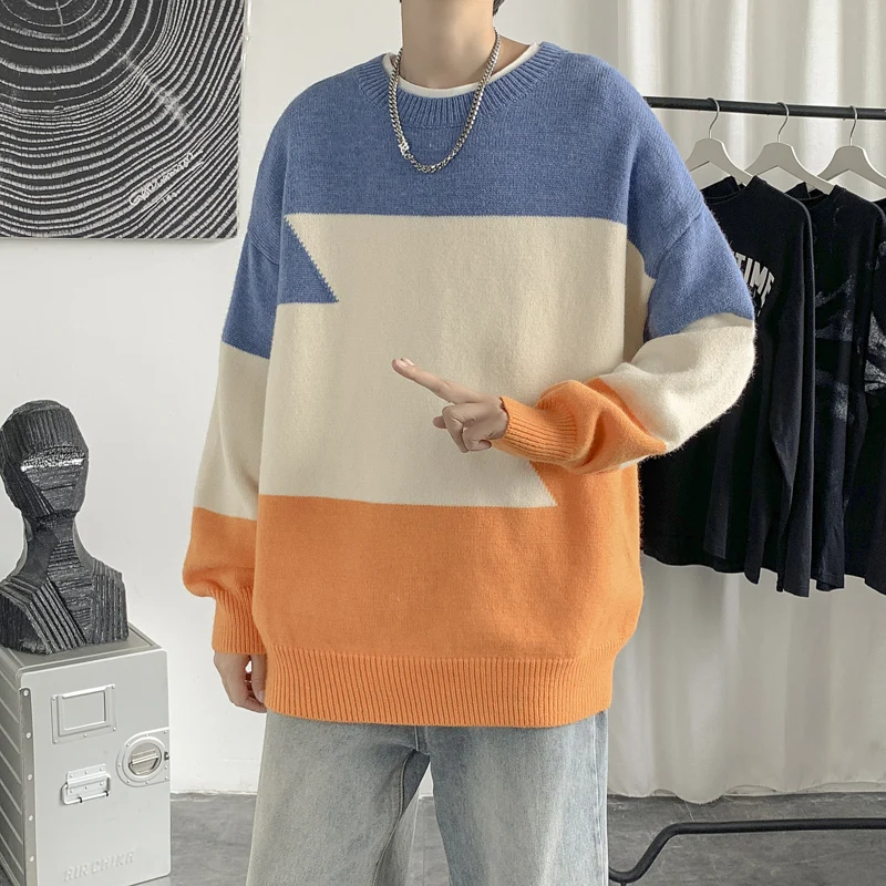 2023 Spring and Autumn Men's Sweater Large Size Loose Crewneck Basic Wool Knitting Sweater Men's Business Casual Pullover Z07