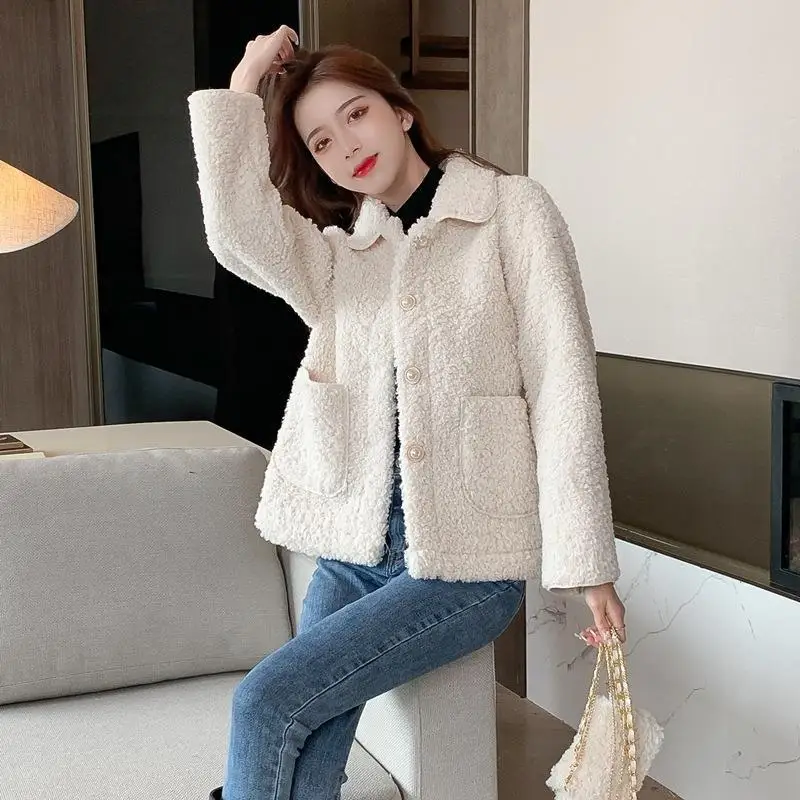 Lamb Wool Coat Women's Small Autumn and Winter All-match 2022 New Style Plus Velvet Thick Coat Mid-length Loose Tide Fur Jacket