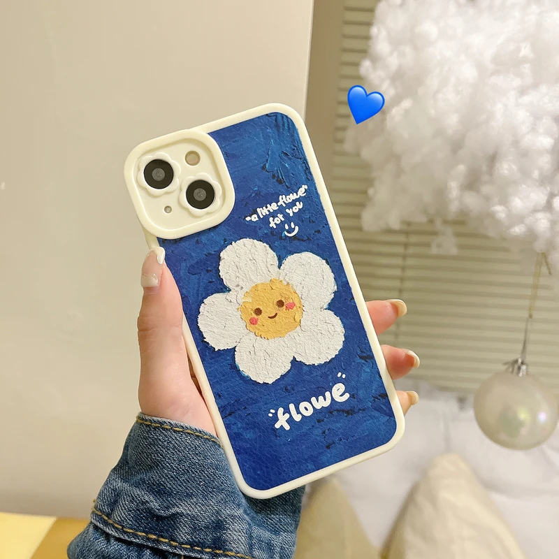 

Korea Cute Cartoon Smiley Sun Flower Phone Case For iPhone 11 12 13 Pro XS Max X XR 7 8 Plus SE Shockproof Soft TPU Back Cover