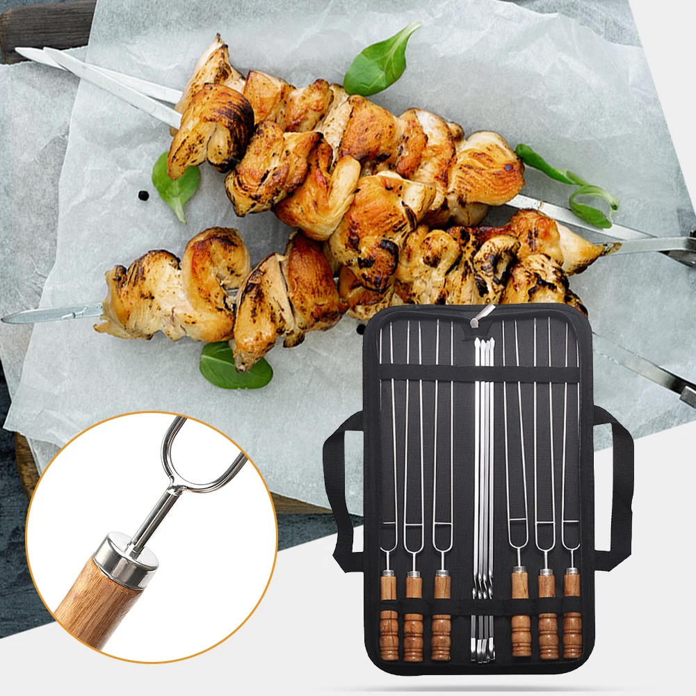 

U-образная палочка для барбекю, столовая посуда из нержавеющей стали с деревянной ручкой, для кемпинга, пикника, цыплят, ягненок, игла для бар...
