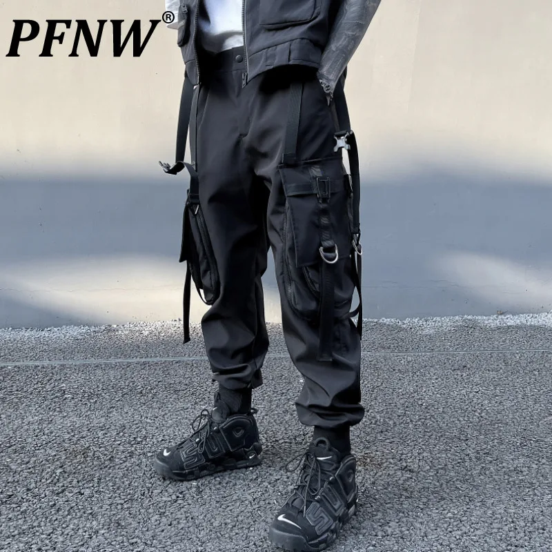 

PFNW Spring Autumn Men's Tide Ribbon Niche Design Cargo Pants Fashion Darkwear Handsome Overalls Casual Pencil Trousers 12A8145