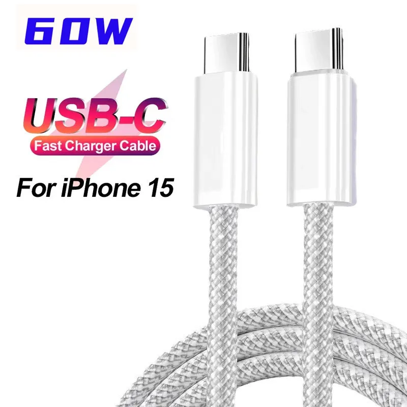 

10pcs Original USB C To USB C Charge Cable For iPhone 15 Pro Max 15 Plus PD 60W Type C Fast Charging Cable Woven 1m Data Line