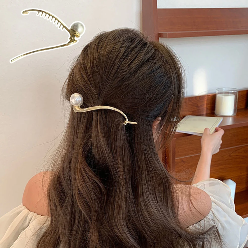 

2022 New Fashion Design Pearl Hair Clip Hair Accessories Trend Female Franch Temperament Simple Metal Hair Claws Headwear Korean