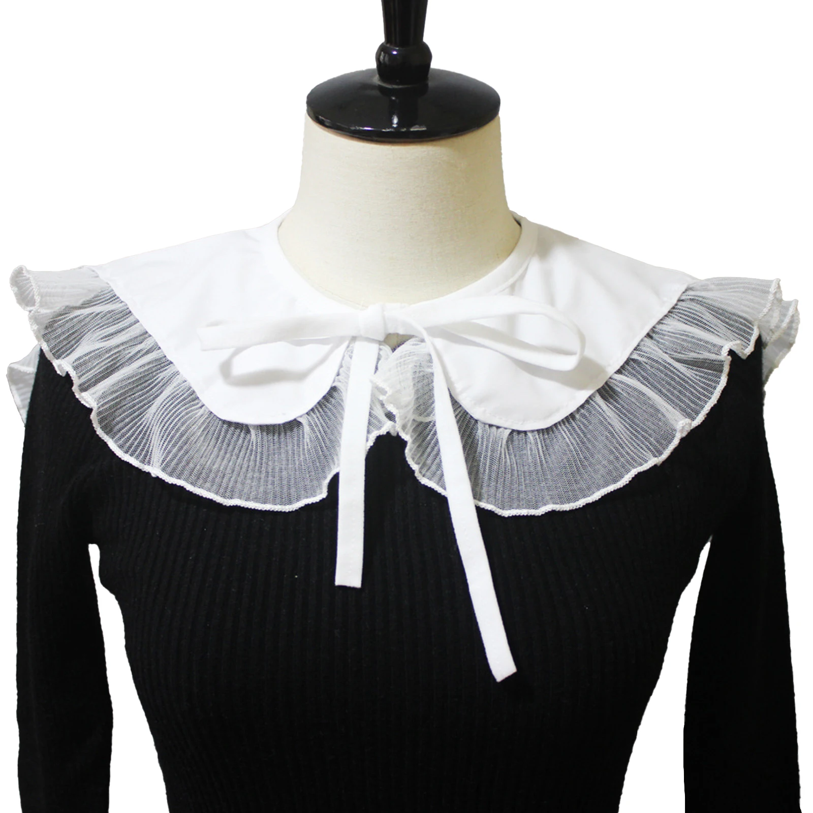 

Women Girl Fake Collar Doll Tiered Ruffles College Japanese Style Shawl Wrap Detachable Collar Lapel Blouse Capelet Short Poncho