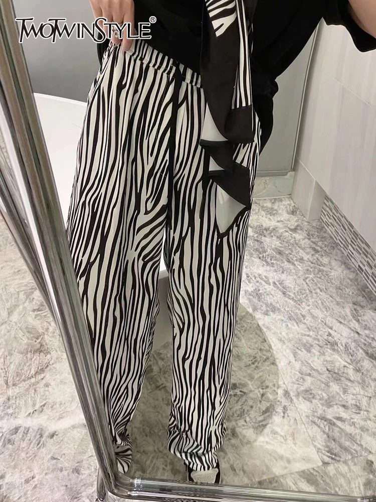 

TWOTWINSTYLE Striped Colorblock Wide Leg Pants For Women High Waist Loose Casual Trousers Female Spring Fashion Clothing Style