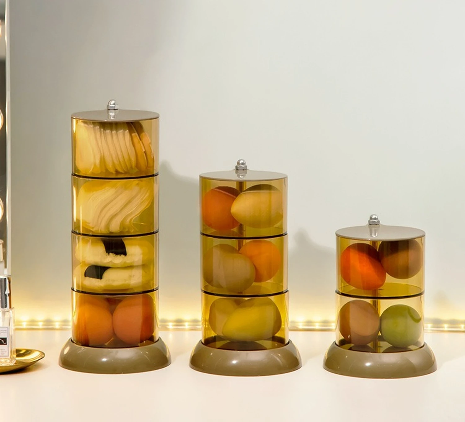 

Storage box beauty egg cotton swab powder puff makeup remover cotton desktop storage with cover dustproof rotating box