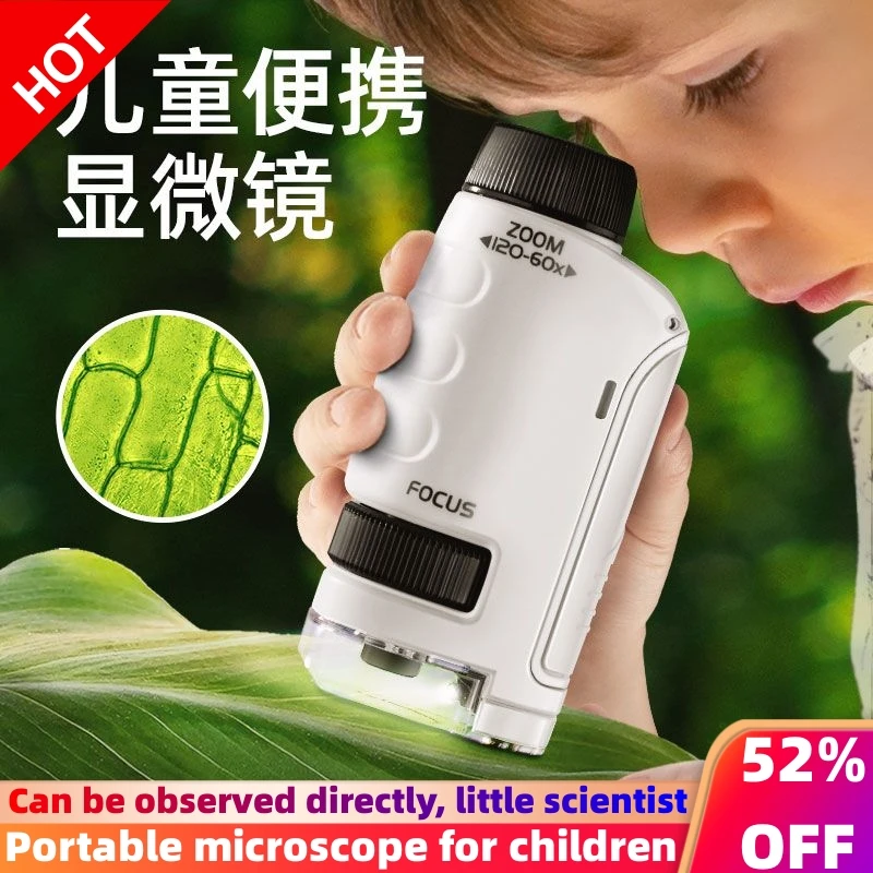 

Science Microscope Kit 60-120x Educational Mini Pocket Handheld Microscope with LED Light Outdoor Stem Toy Kids gifts Toys