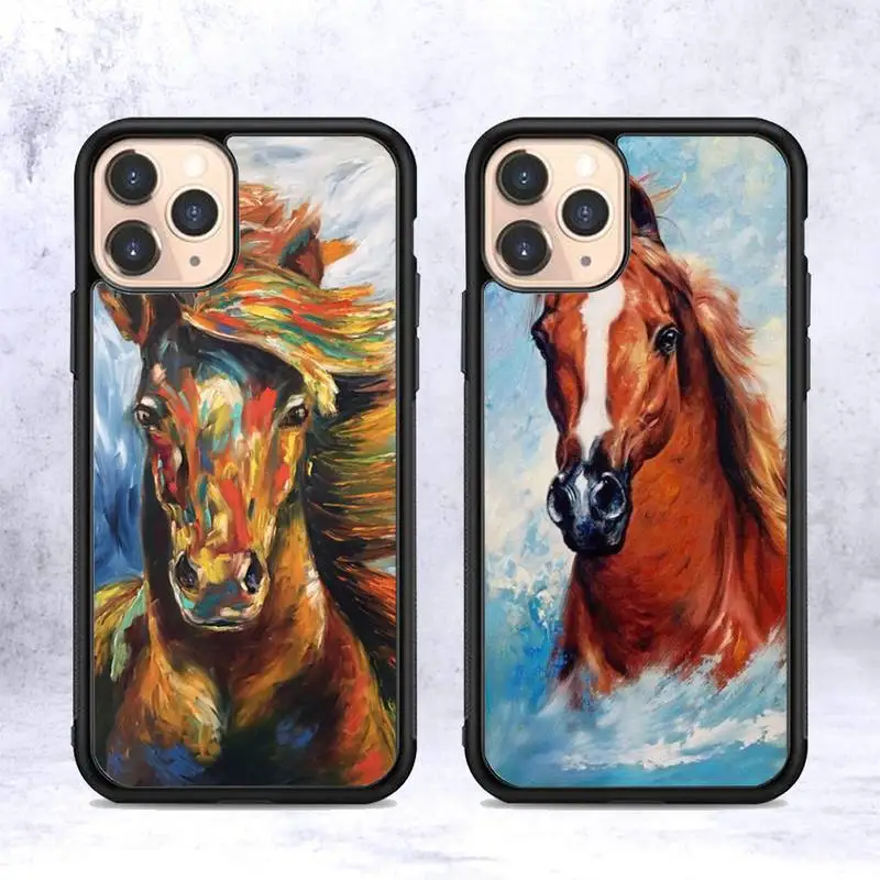 

RuiCaiCa Horse Art Phone Case Silicone PC+TPU Case for iPhone 11 12 13 Pro Max 8 7 6 Plus X SE XR Hard Fundas