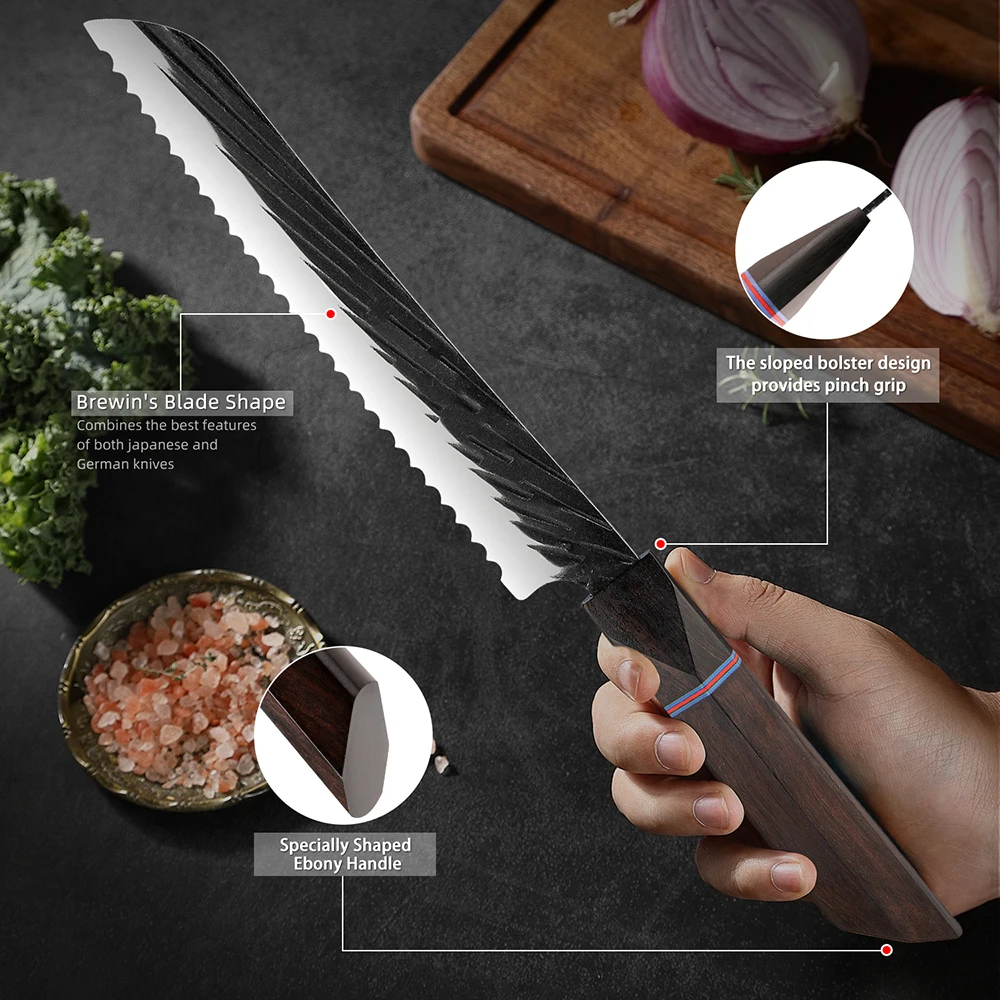 Кованый нож для хлеба ручной работы 8 дюймов японский нарезки сыра зубчатый торта