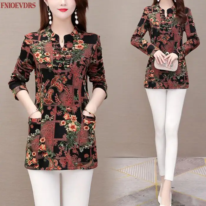 Женская блузка с баской элегантная винтажная карманами и цветочным принтом в