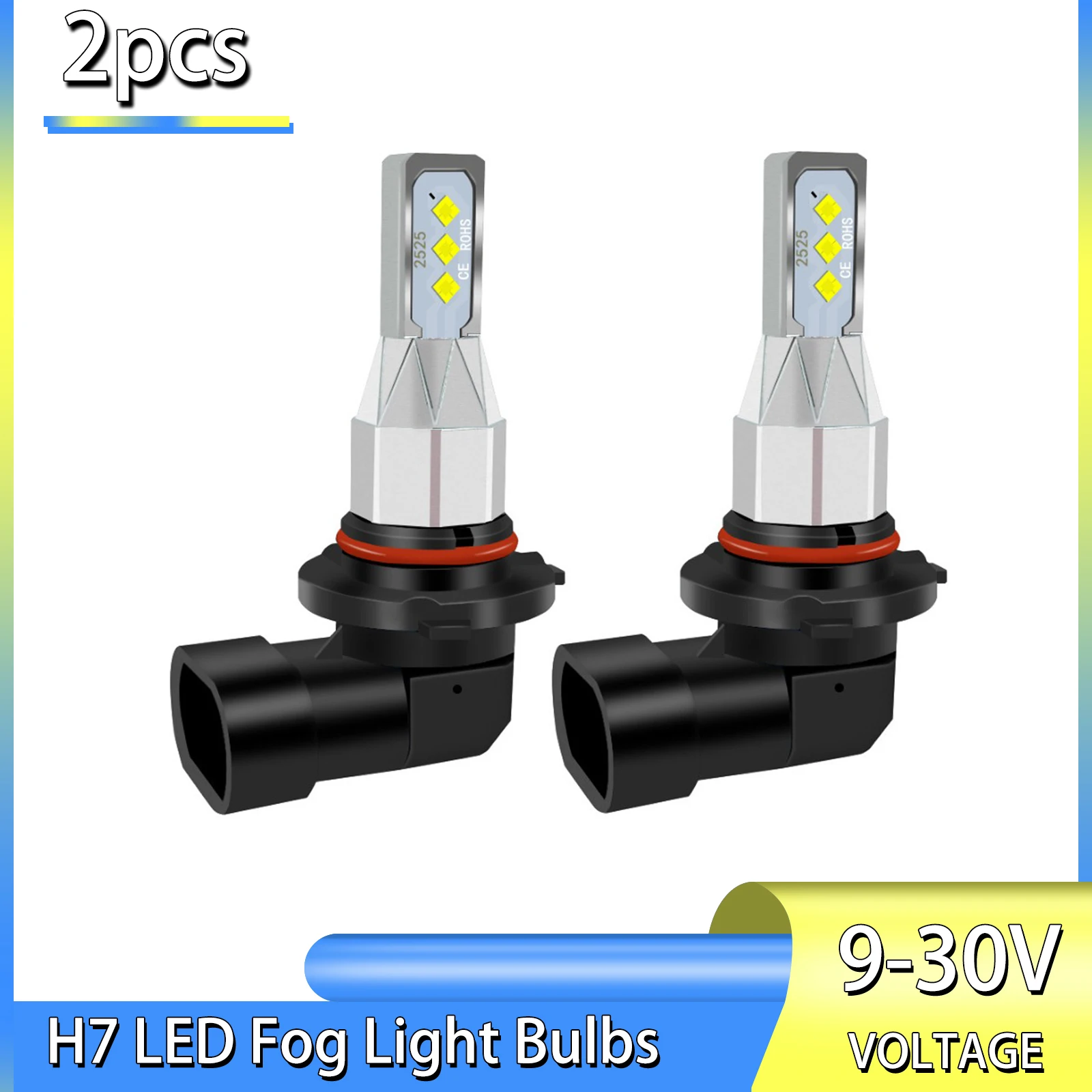 

New 2pcs Automotive LED Fog Lamp Bulbs H7 Car Waterproof Headlight Super Bright 6000K Automobile Day-time Running Light