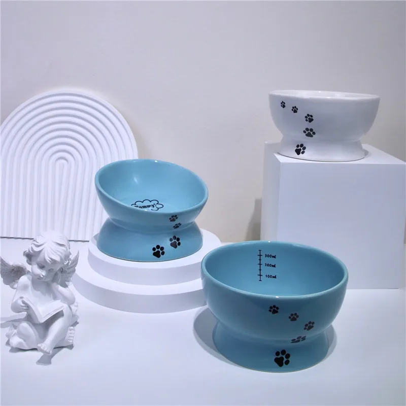 

Новая миска для домашних животных, мультяшная кормушка для домашних животных с высокой ногой и одним ртом, скользящая керамическая миска для собак и кошек, пищевой контейнер для кормления домашних животных