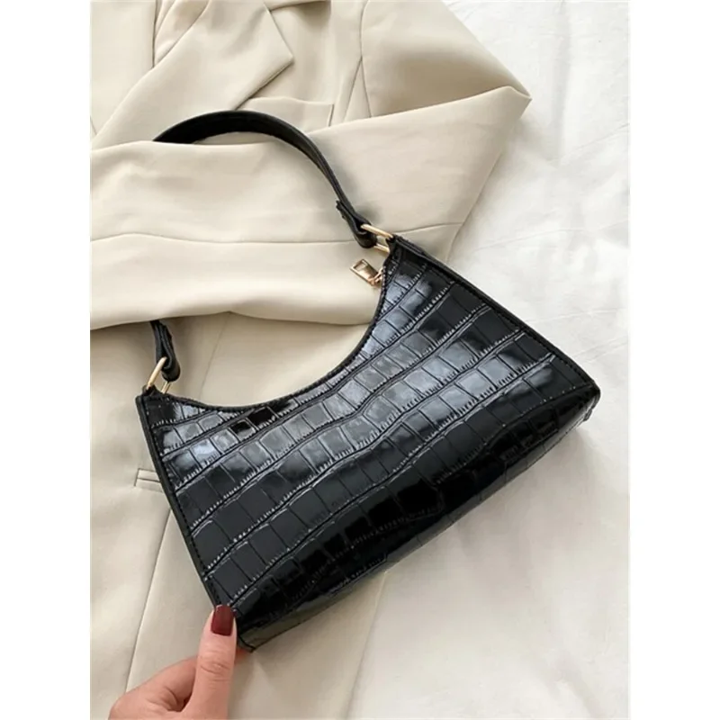 

Fashion Mini Armpit Backpack with Zipper Crocodile Handbag for Women Retro Pure Color Casual Multifunctional Ladies Shoulder Bag