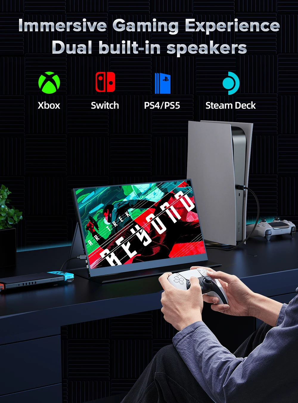 Фото Портативный монитор UPERFECT 4K, 17,3 дюйма, IPS, матовый экран, 100% sRGB, HDR, FreeSync, HDMI, Type-C, Компьютерный дисплей для ноутбука №4