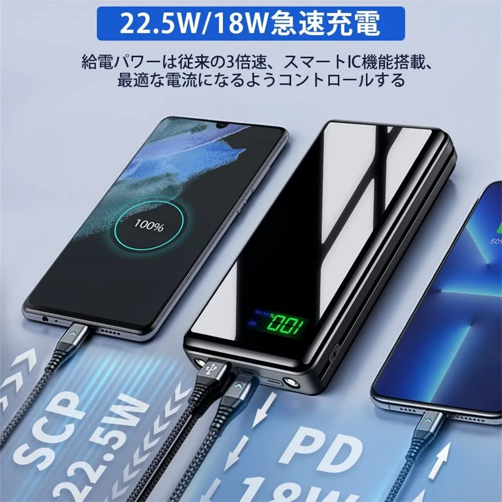 40800mAh Зарядное устройство 22.5W Быстрая зарядка для Huawei P40 Портативное внешнее зарядное устройство для iPhone 13 12 Xiaomi Samsung 